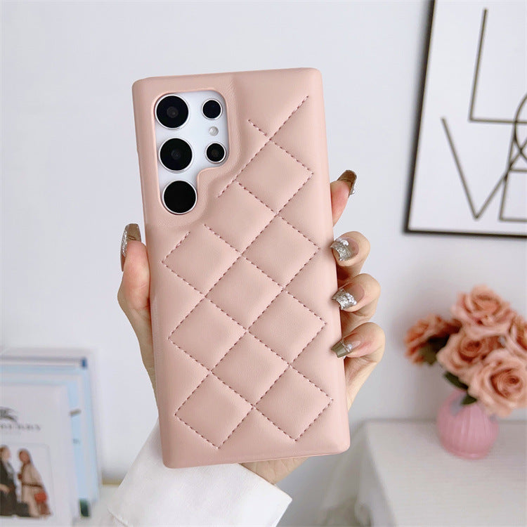 Diamond Plaid Leather Phone Case – Stylish Protective Cover in Multiple Colors | Down Jacket Style