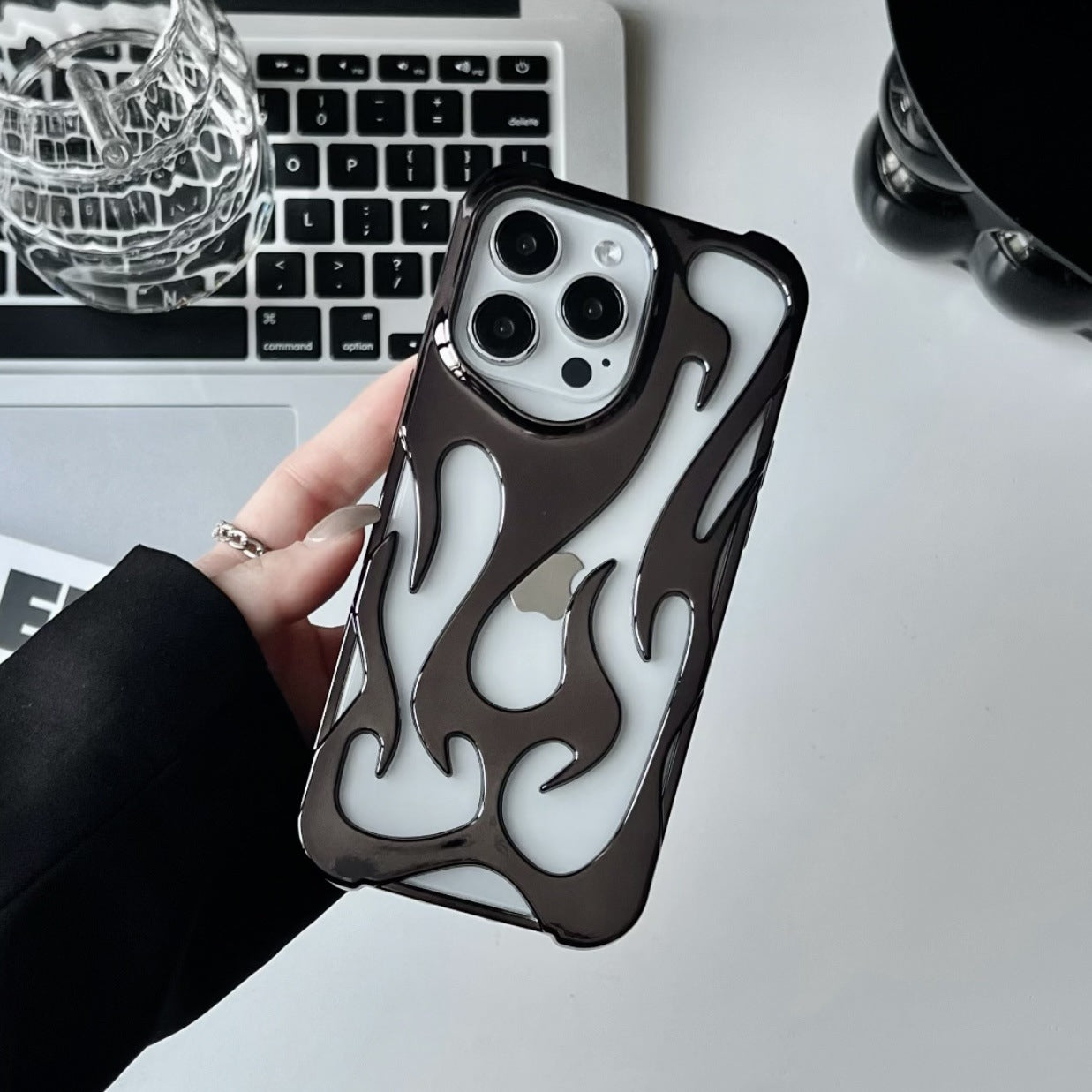 Electroplated Hollow Flame iPhone Case – Heat Dissipation, Drop Protection, Stylish Soft TPU Shell