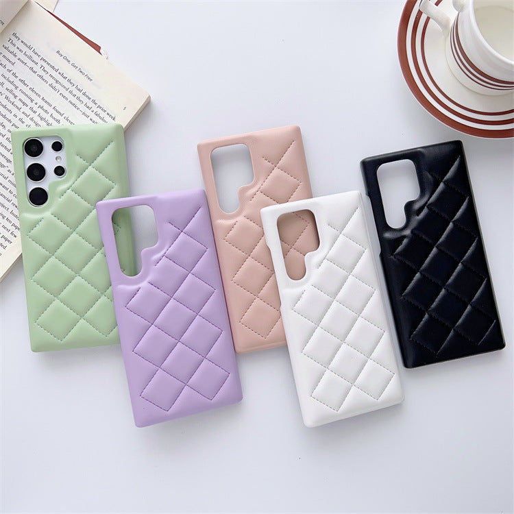 Diamond Plaid Leather Phone Case – Stylish Protective Cover in Multiple Colors | Down Jacket Style