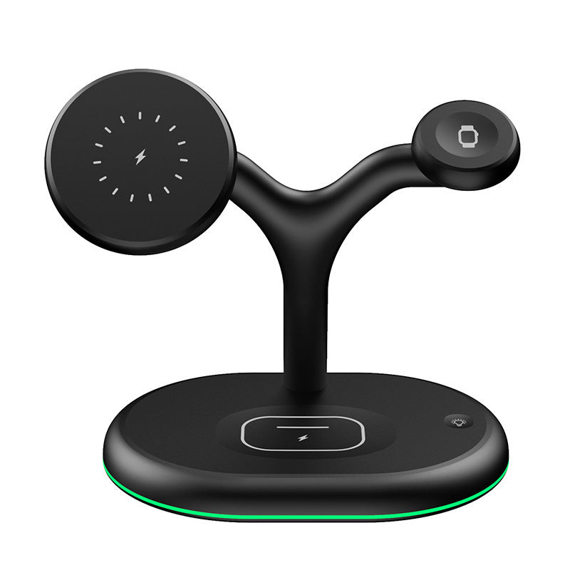 Magnetic 3-in-1 Wireless Charger Stand – 15W Fast Charging for iPhone, AirPods, Apple Watch – Vertical Desktop Stand (Black)