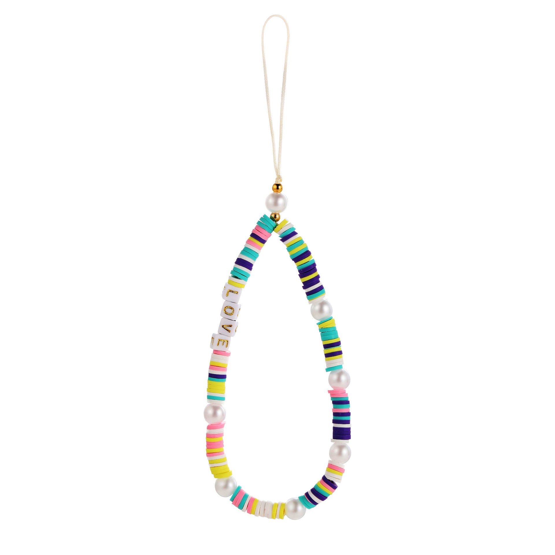 Bohemian Rainbow Polymer Clay Beaded Phone Chain – Handmade Boho Charm