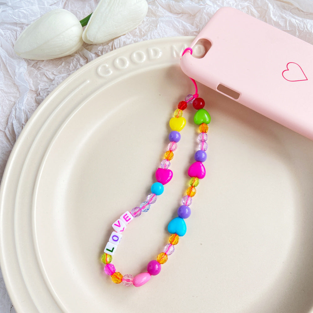 Bohemian Rainbow Polymer Clay Beaded Phone Chain – Handmade Boho Charm