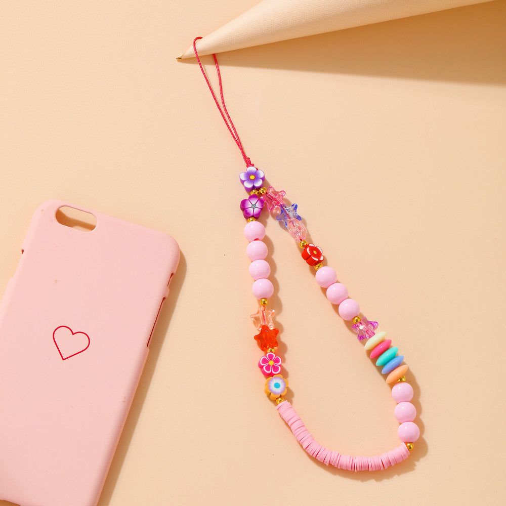 Bohemian Rainbow Polymer Clay Beaded Phone Chain – Handmade Boho Charm