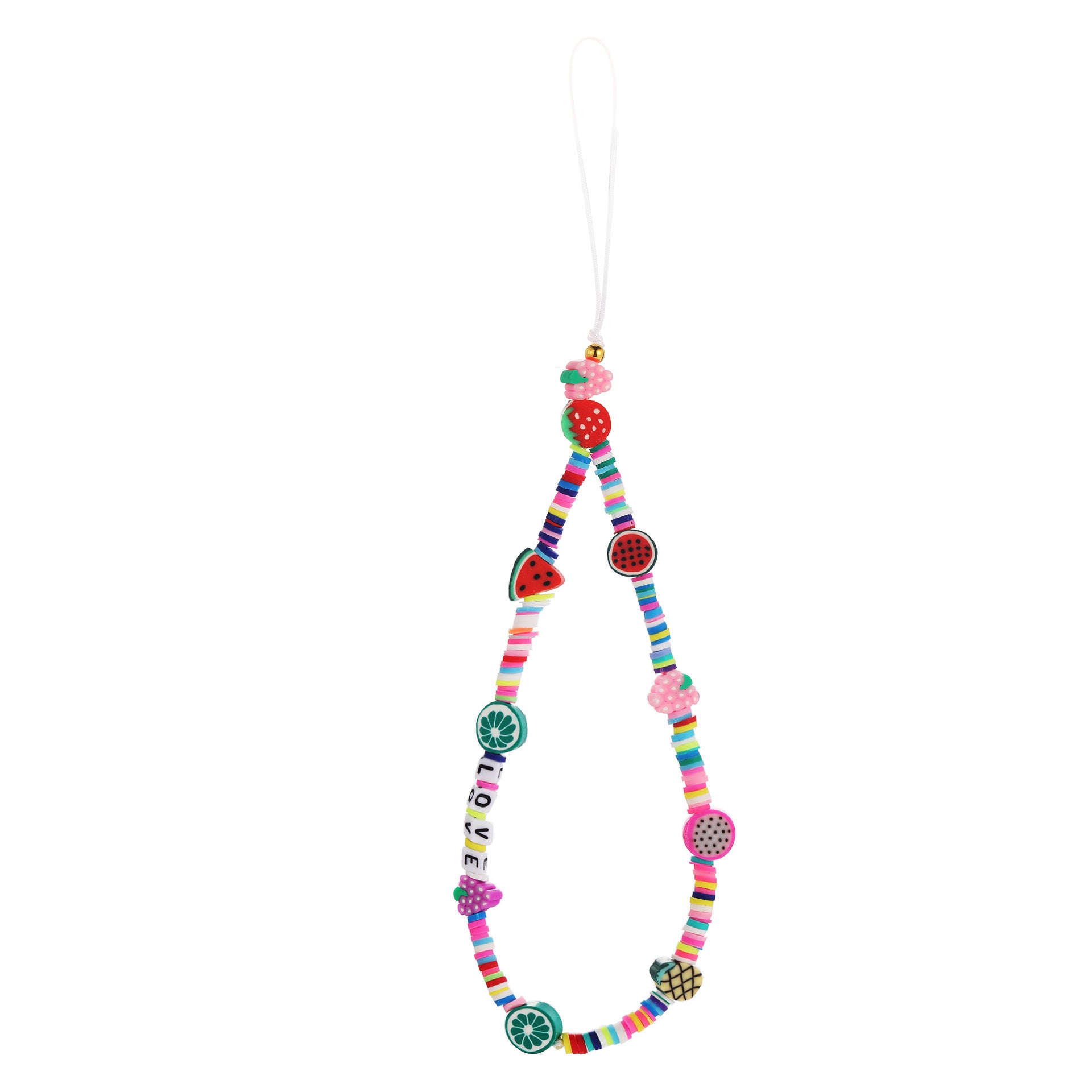 Bohemian Rainbow Polymer Clay Beaded Phone Chain – Handmade Boho Charm