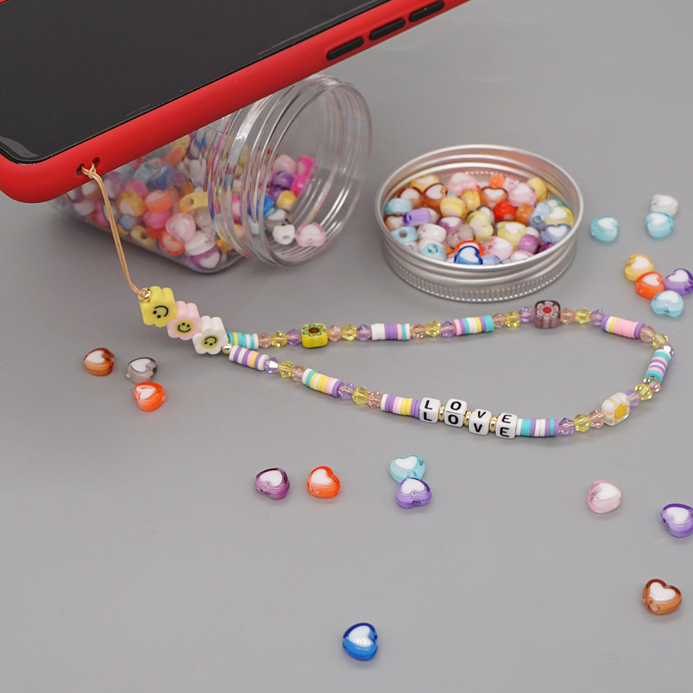 Handmade Bohemian Phone Lanyard – Smiley Soft Clay & Crystal Beads – Anti-Lost Phone Chain – Unisex Gift