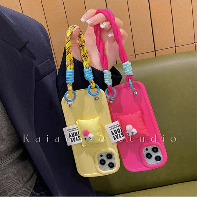Cute Pillow Bracket Lanyard Phone Case for iPhone 11-14 – Stylish, Protective & Hands-Free