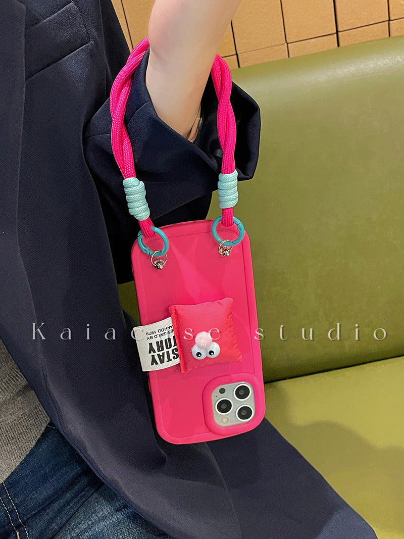 Cute Pillow Bracket Lanyard Phone Case for iPhone 11-14 – Stylish, Protective & Hands-Free
