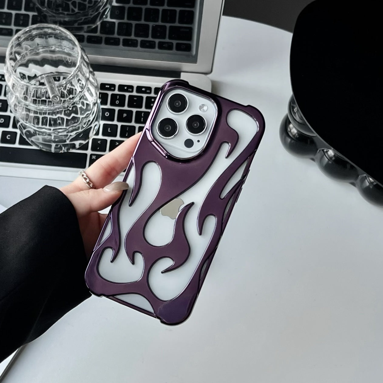 Electroplated Hollow Flame iPhone Case – Heat Dissipation, Drop Protection, Stylish Soft TPU Shell