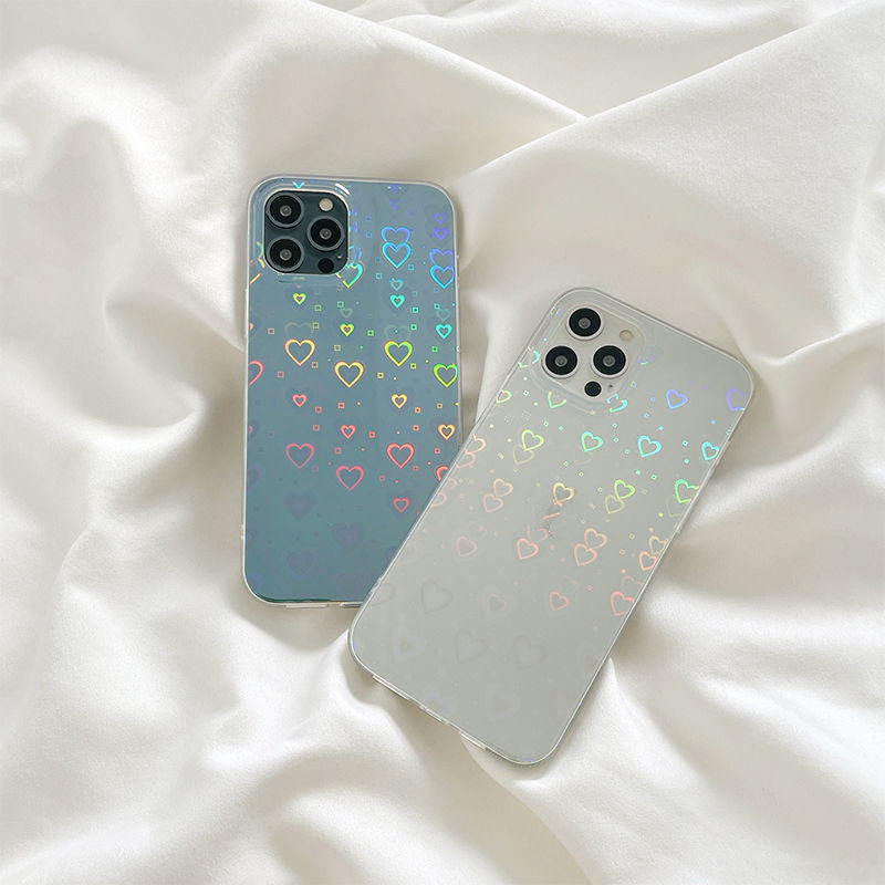 Laser Colorful Love Double-Sided Silicone Phone Case – Shockproof, Stylish Cover for iPhone 7–12 Pro Max