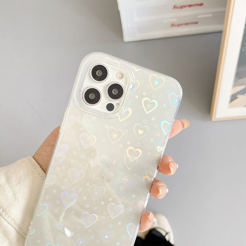 Laser Colorful Love Double-Sided Silicone Phone Case – Shockproof, Stylish Cover for iPhone 7–12 Pro Max