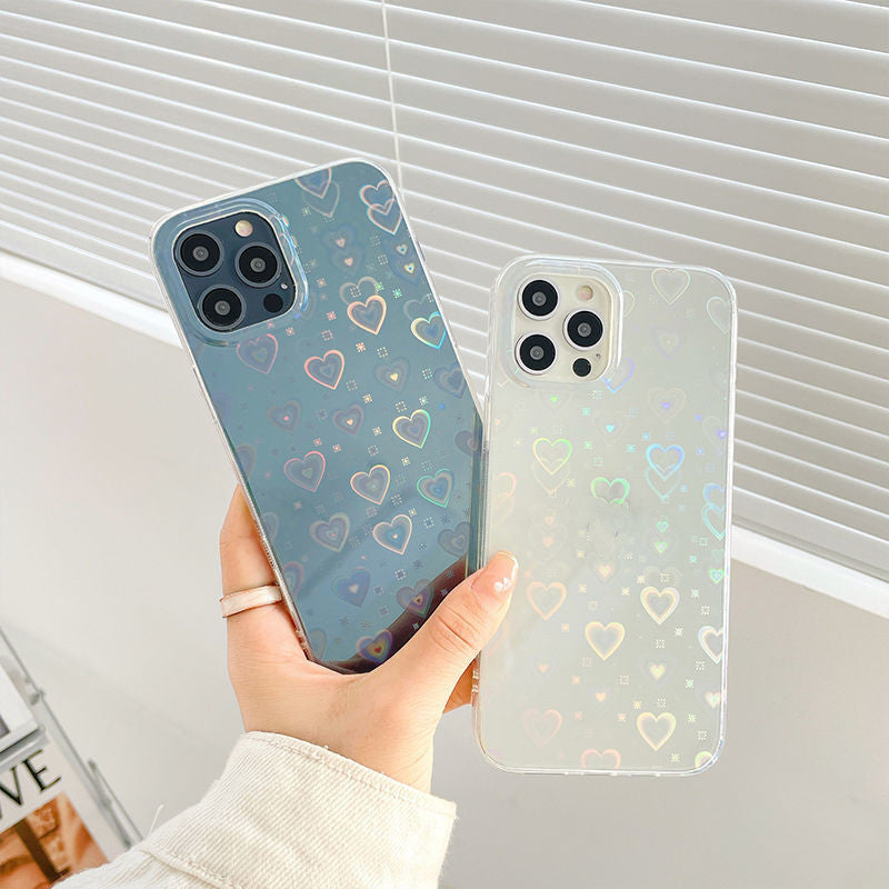 Laser Colorful Love Double-Sided Silicone Phone Case – Shockproof, Stylish Cover for iPhone 7–12 Pro Max