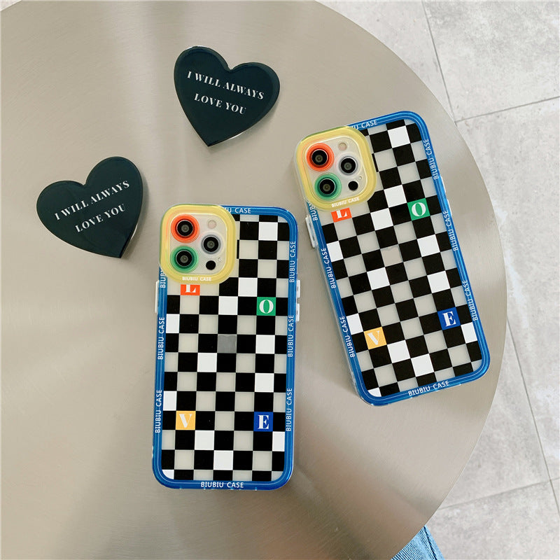 Retro Lattice Love Bracket Phone Case for iPhone – Stylish & Protective Cover