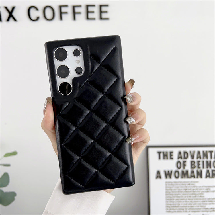 Diamond Plaid Leather Phone Case – Stylish Protective Cover in Multiple Colors | Down Jacket Style