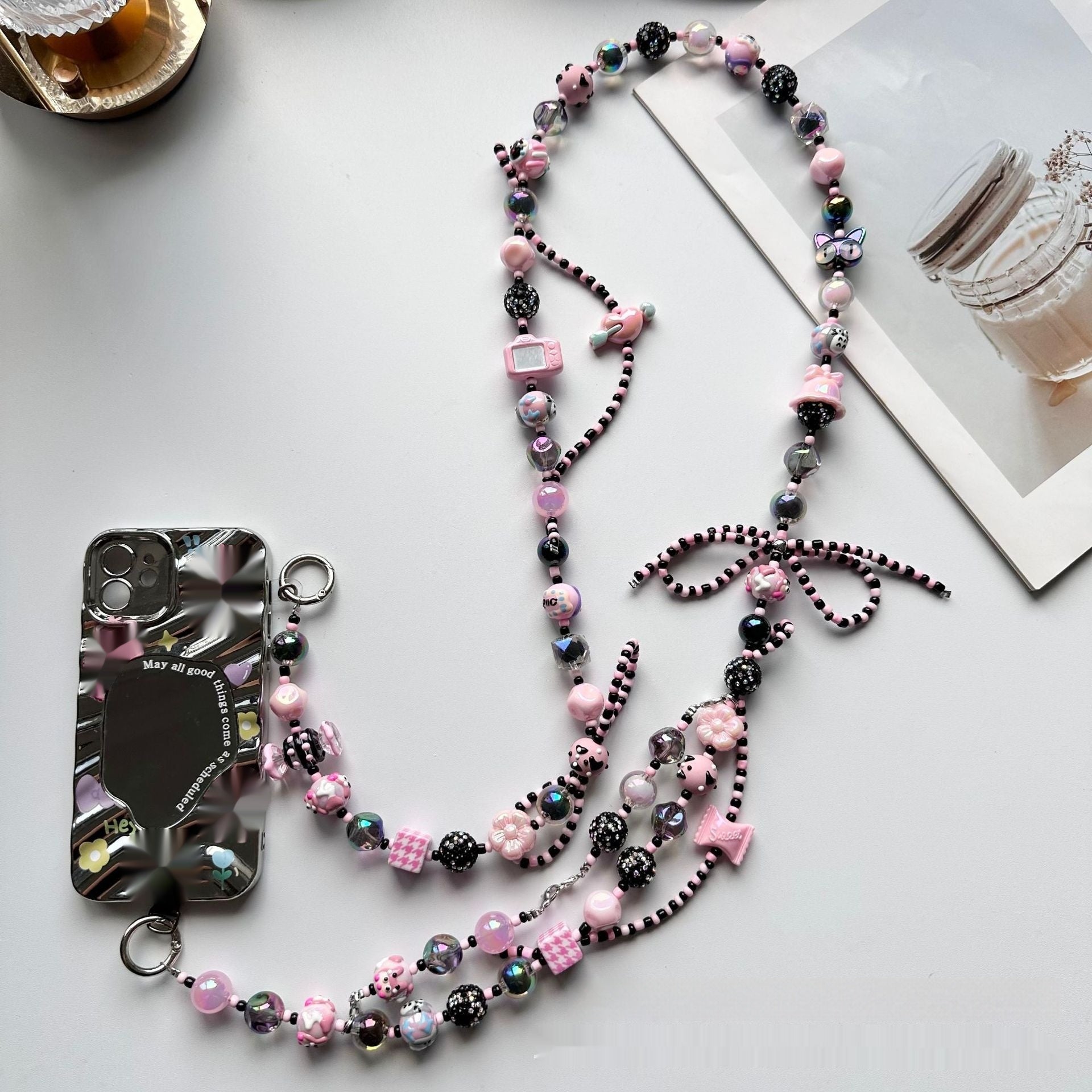 Painted Beads Phone Crossbody Chain – Trendy Acrylic Beaded Lanyard for Stylish Accessories