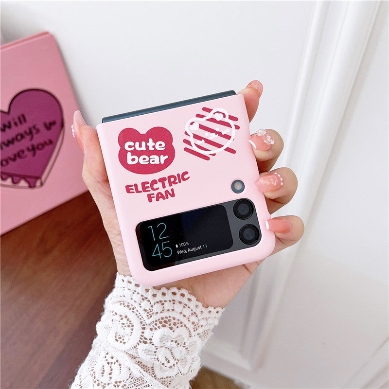 Ins Cake Illustration Folding Screen Phone Case for Samsung Z Flip3/Flip4 – Cute Pink Velvet Cover