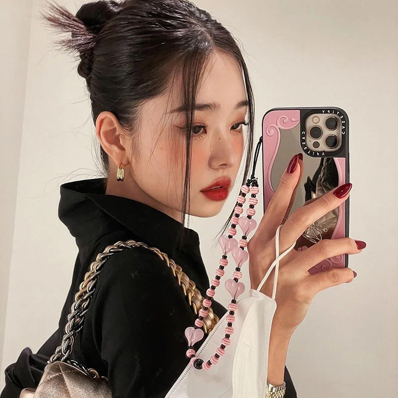 Love Beaded Phone Case Chain – Heart-Shaped Resin Charm for Stylish Phone Accessories