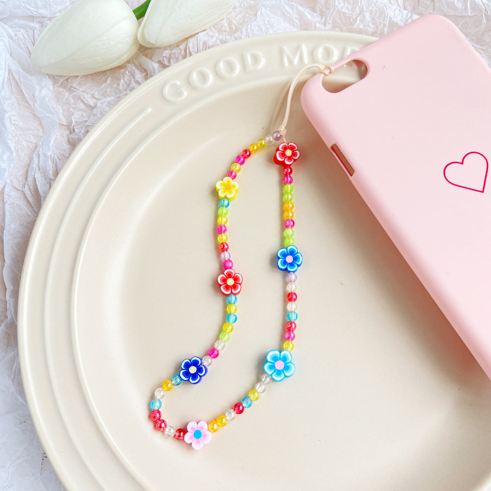Bohemian Rainbow Polymer Clay Beaded Phone Chain – Handmade Boho Charm