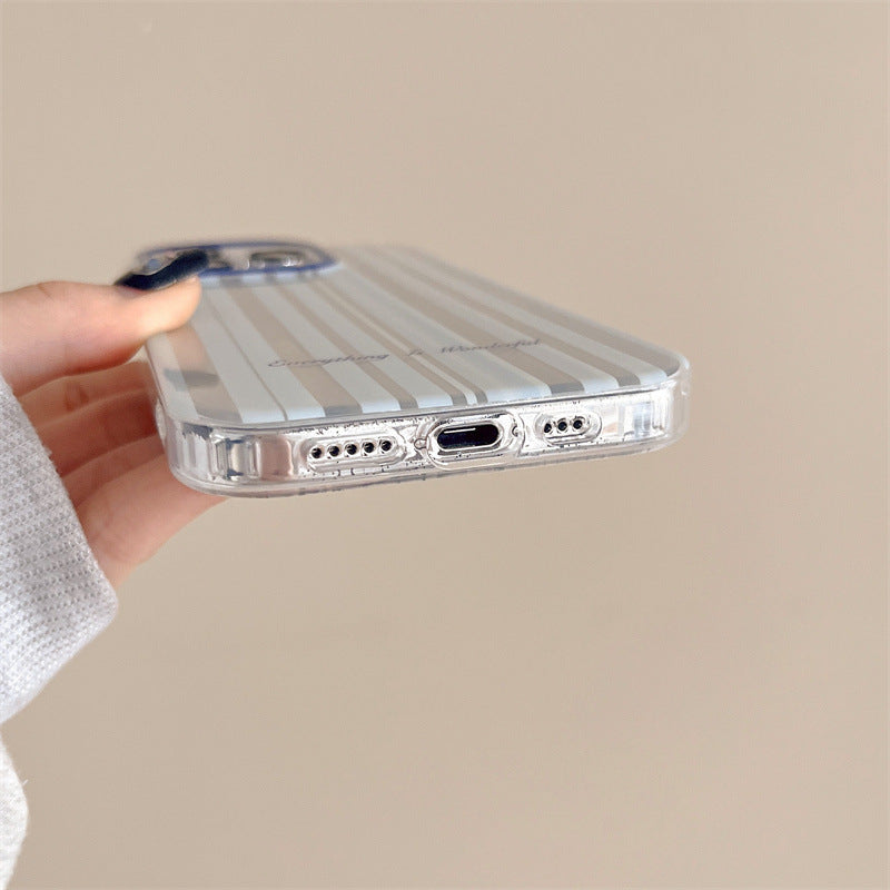 Simple & Stylish Blue Striped Bow Phone Case for iPhone 11-14 Pro Max – Cute & Protective