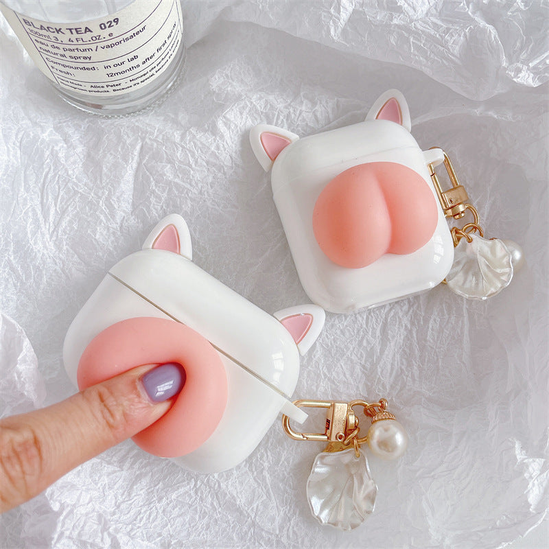 Cute Cat Butt AirPods Case – Stress Relief Press Button Design | Compatible with Apple