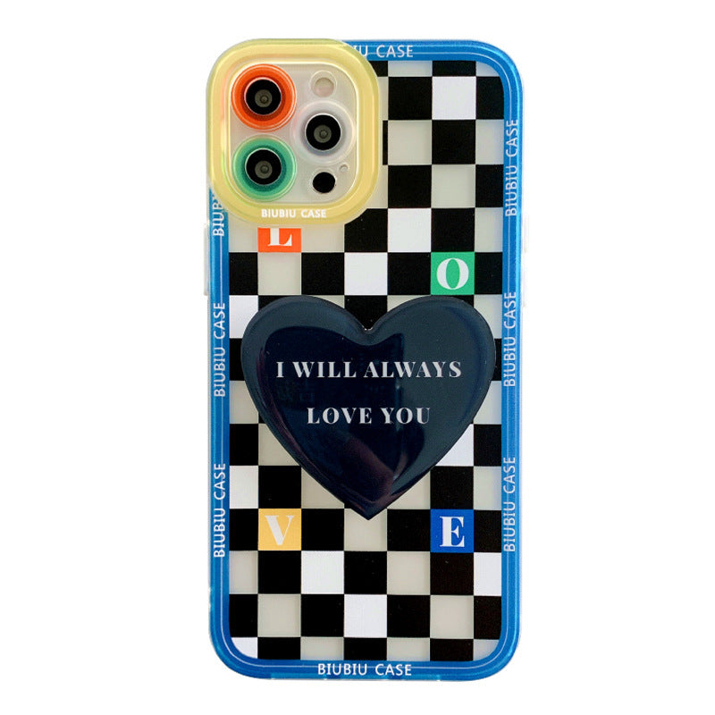 Retro Lattice Love Bracket Phone Case for iPhone – Stylish & Protective Cover