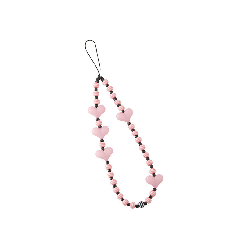 Love Beaded Phone Case Chain – Heart-Shaped Resin Charm for Stylish Phone Accessories