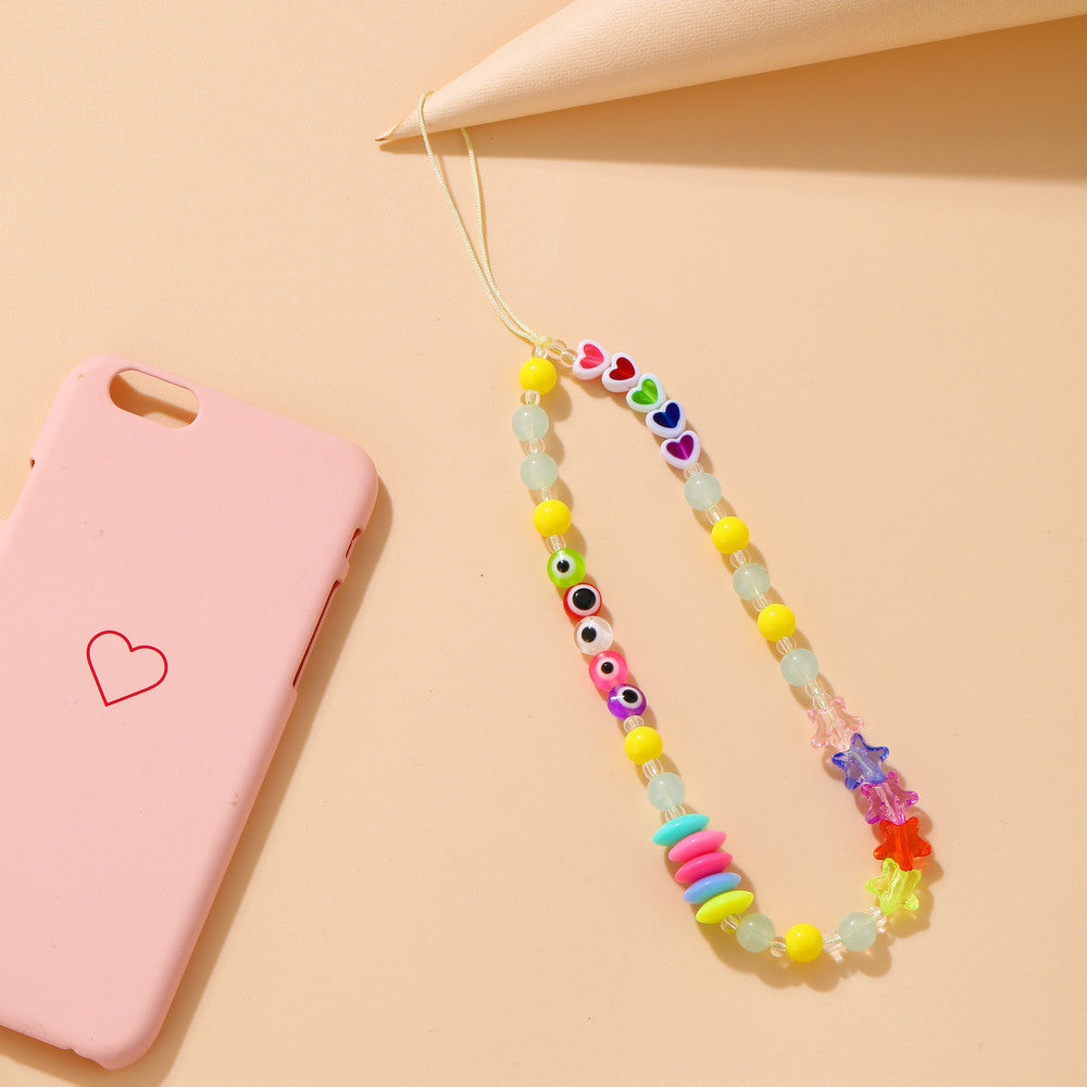 Bohemian Rainbow Polymer Clay Beaded Phone Chain – Handmade Boho Charm