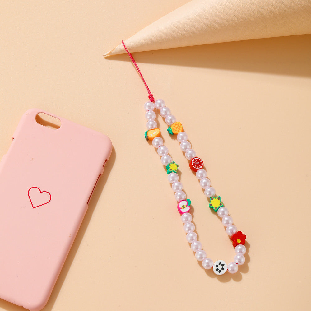 Bohemian Rainbow Polymer Clay Beaded Phone Chain – Handmade Boho Charm
