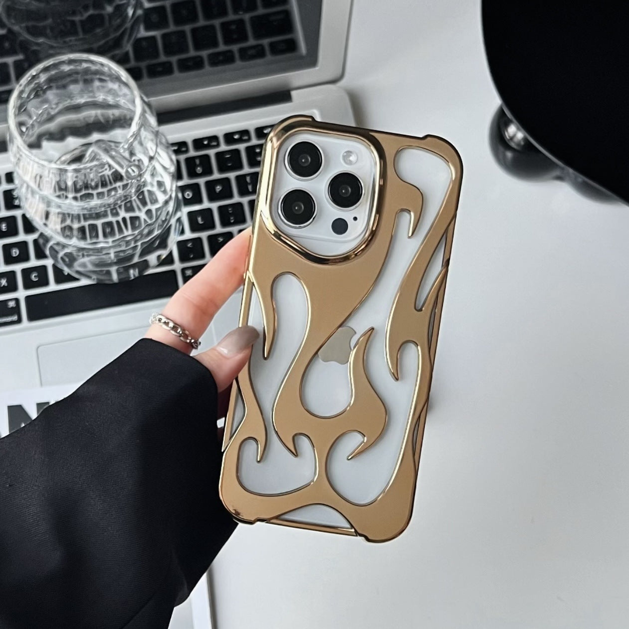 Electroplated Hollow Flame iPhone Case – Heat Dissipation, Drop Protection, Stylish Soft TPU Shell