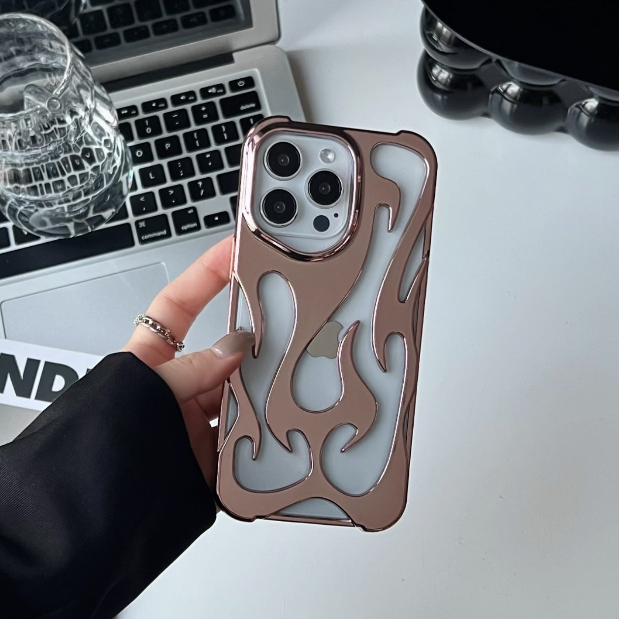 Electroplated Hollow Flame iPhone Case – Heat Dissipation, Drop Protection, Stylish Soft TPU Shell