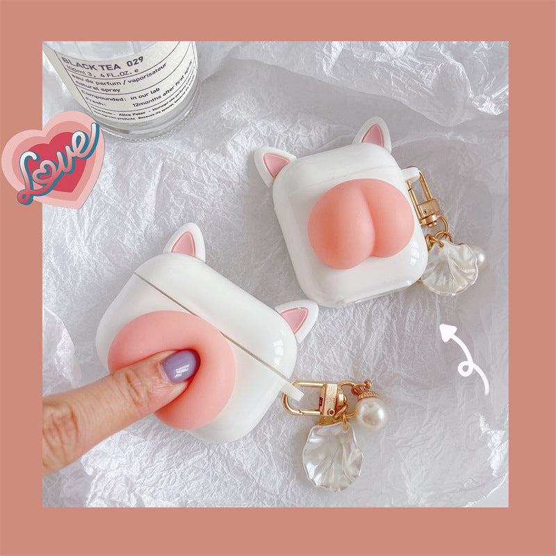 Cute Cat Butt AirPods Case – Stress Relief Press Button Design | Compatible with Apple