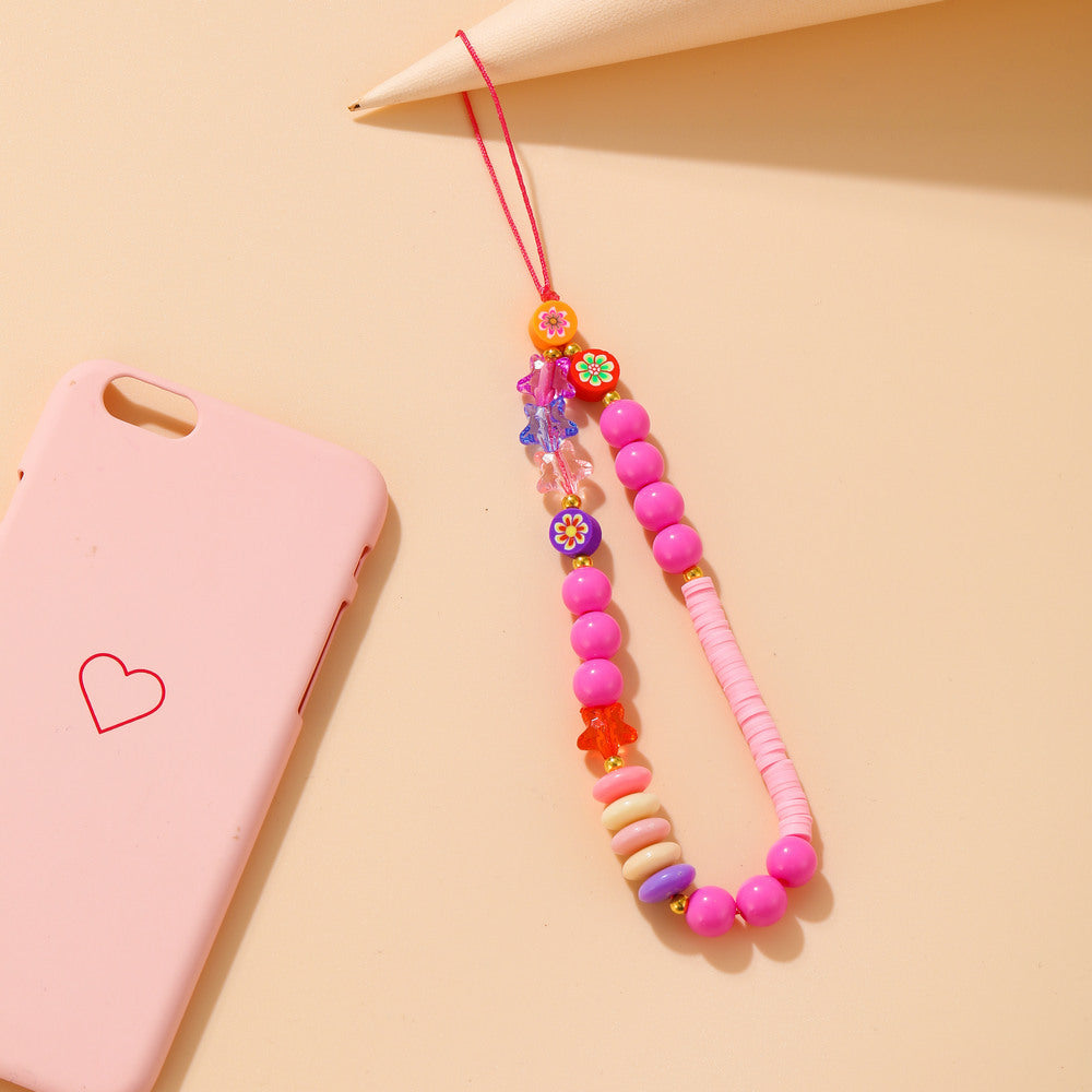 Bohemian Rainbow Polymer Clay Beaded Phone Chain – Handmade Boho Charm