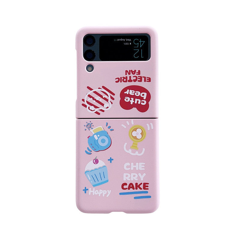 Ins Cake Illustration Folding Screen Phone Case for Samsung Z Flip3/Flip4 – Cute Pink Velvet Cover