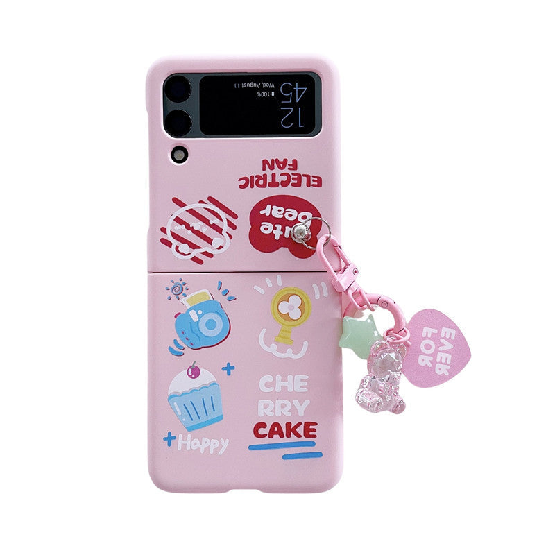 Ins Cake Illustration Folding Screen Phone Case for Samsung Z Flip3/Flip4 – Cute Pink Velvet Cover