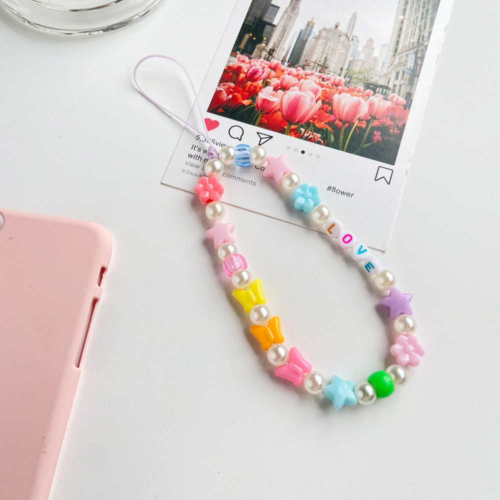Bohemian Rainbow Polymer Clay Beaded Phone Chain – Handmade Boho Charm