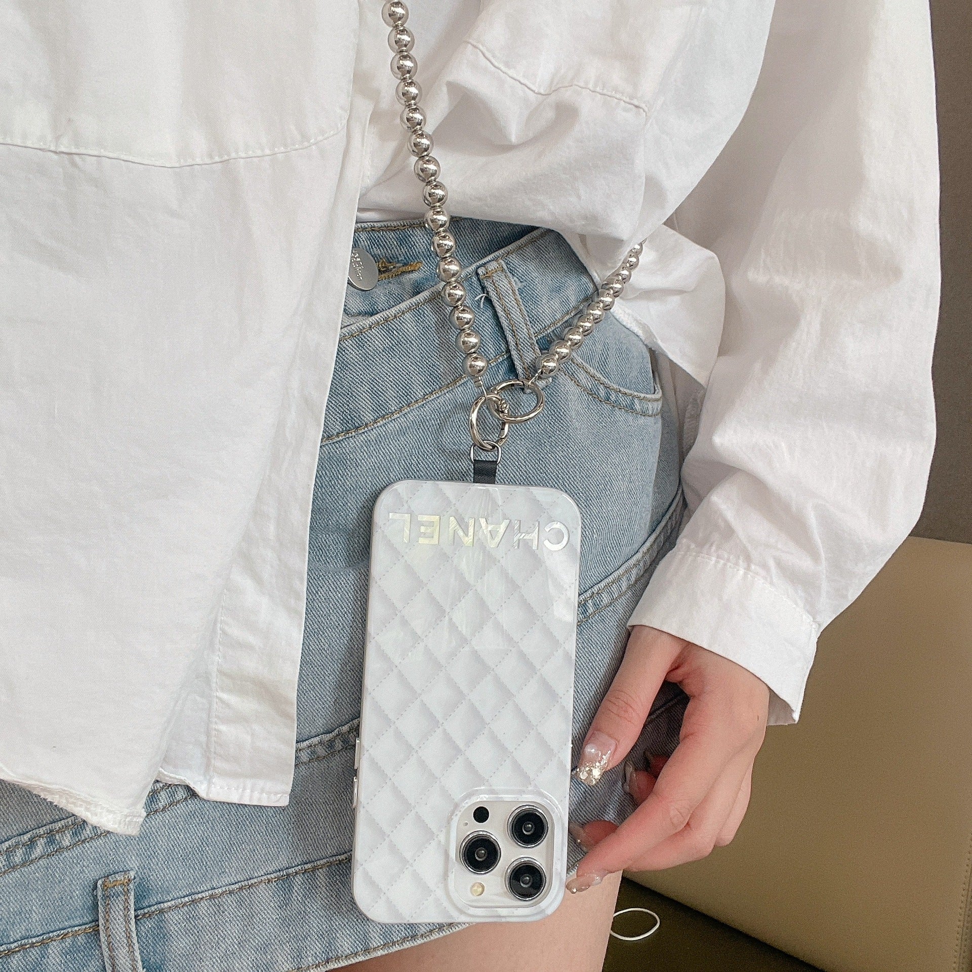 Elegant Pearl DIY Phone Case Crossbody Chain – Stylish Women’s Handmade Resin Lanyard