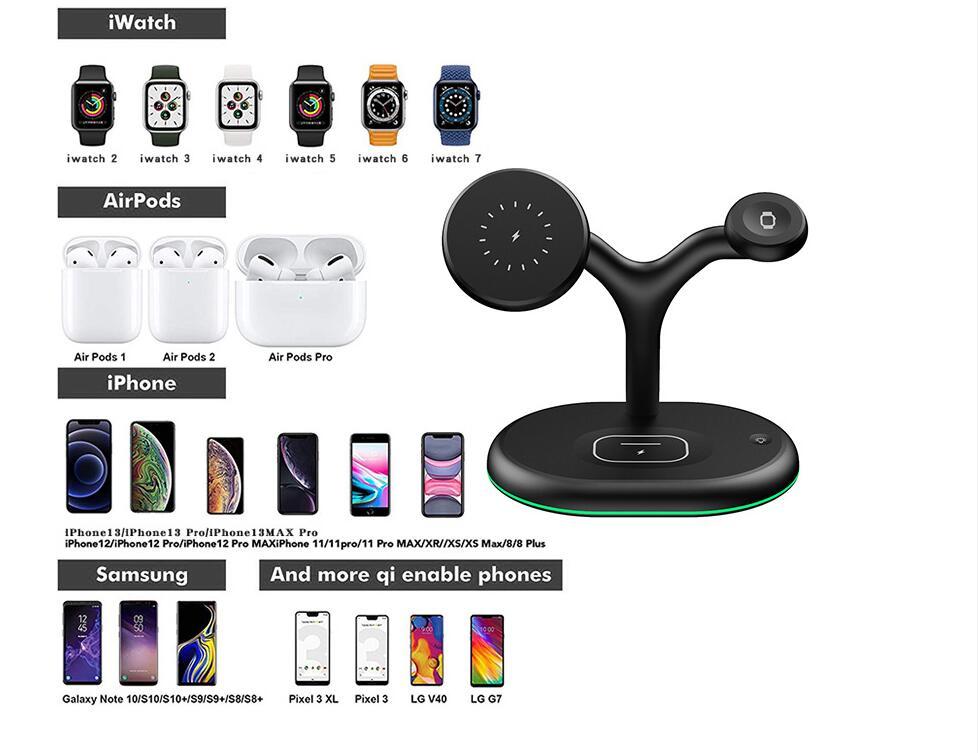 Magnetic 3-in-1 Wireless Charger Stand – 15W Fast Charging for iPhone, AirPods, Apple Watch – Vertical Desktop Stand (Black)