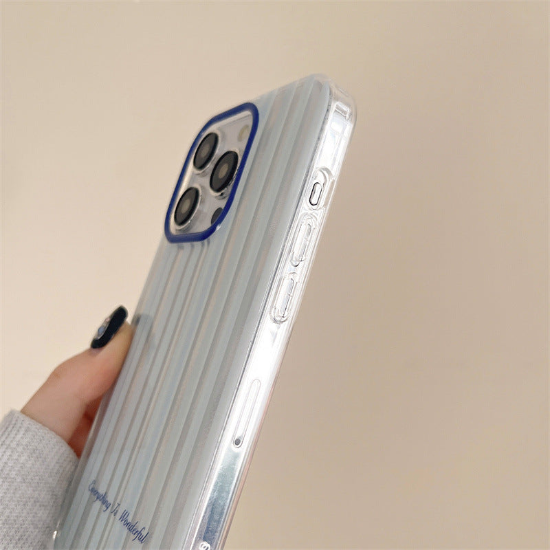 Simple & Stylish Blue Striped Bow Phone Case for iPhone 11-14 Pro Max – Cute & Protective