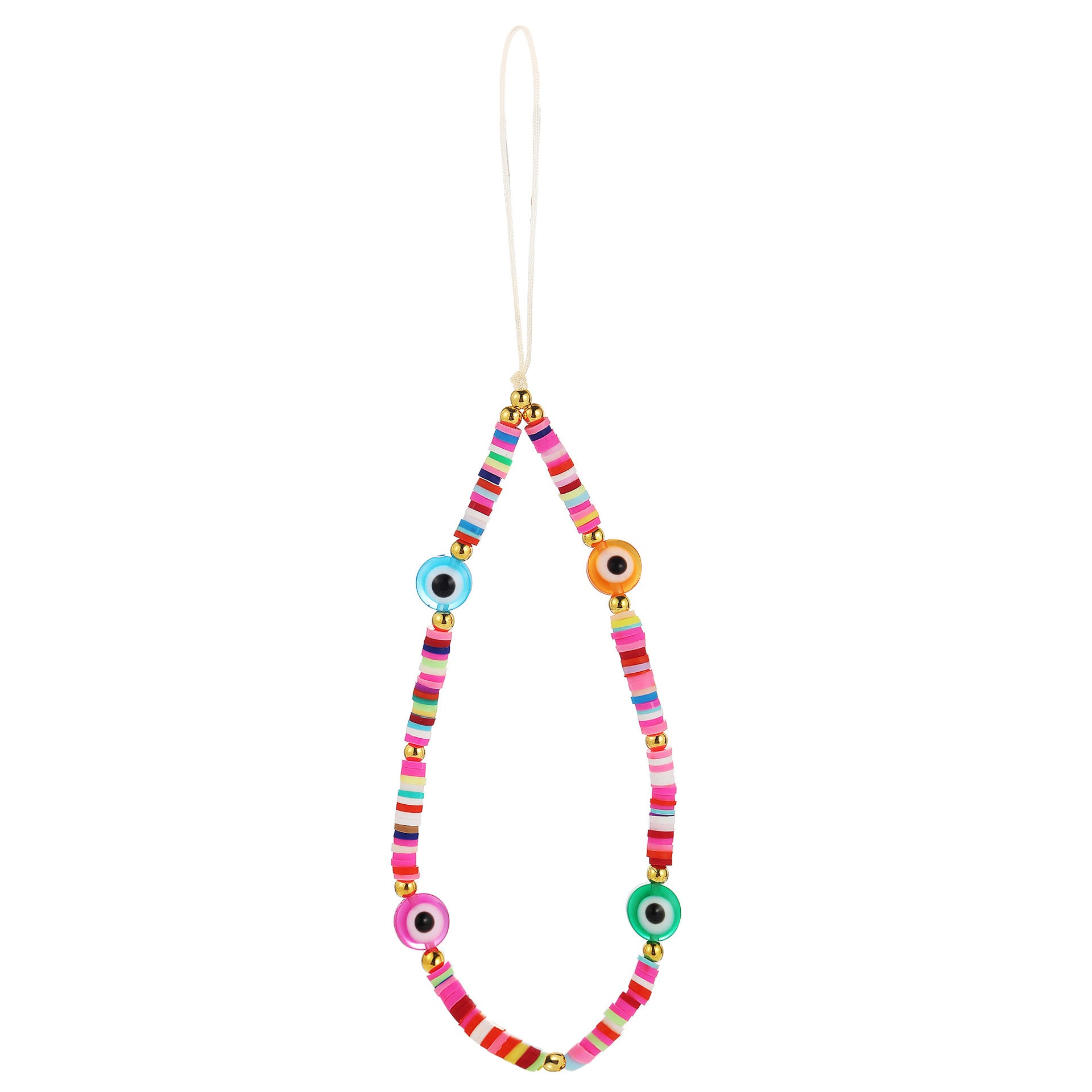 Bohemian Rainbow Polymer Clay Beaded Phone Chain – Handmade Boho Charm