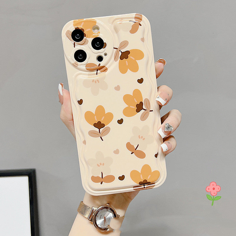 Autumn Leaves & Flowers Silk Scarf Phone Case for iPhone | Stylish Fall Floral Silicone Cover with Bracket